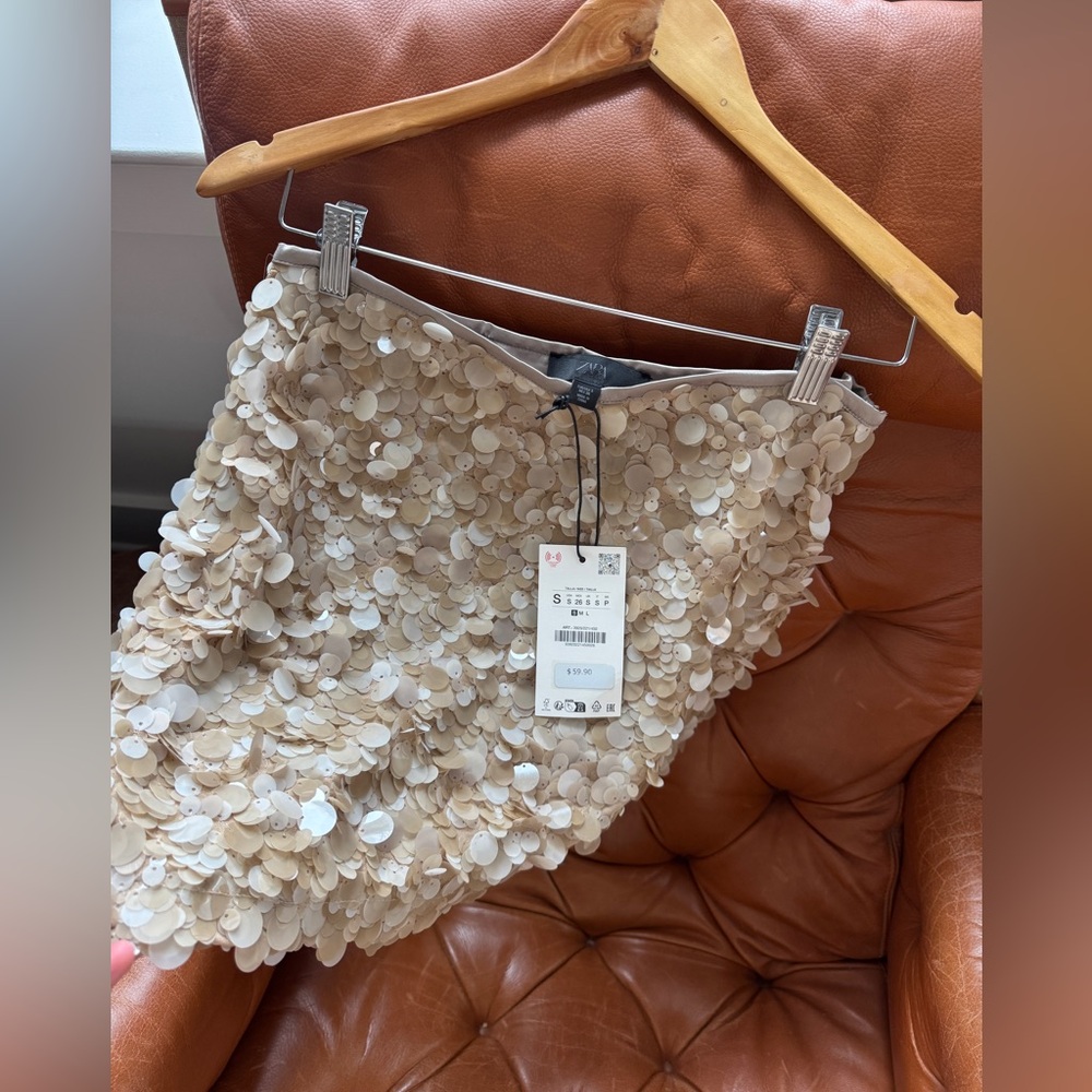 Zara Beige SEQUIN MINI SKIRT